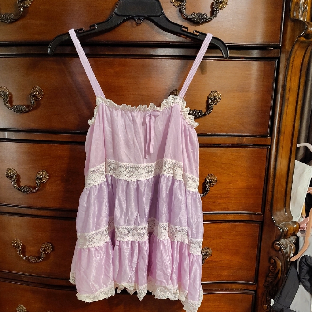 Vtg Lavender Lace Tier Trim Camisole Sz Med